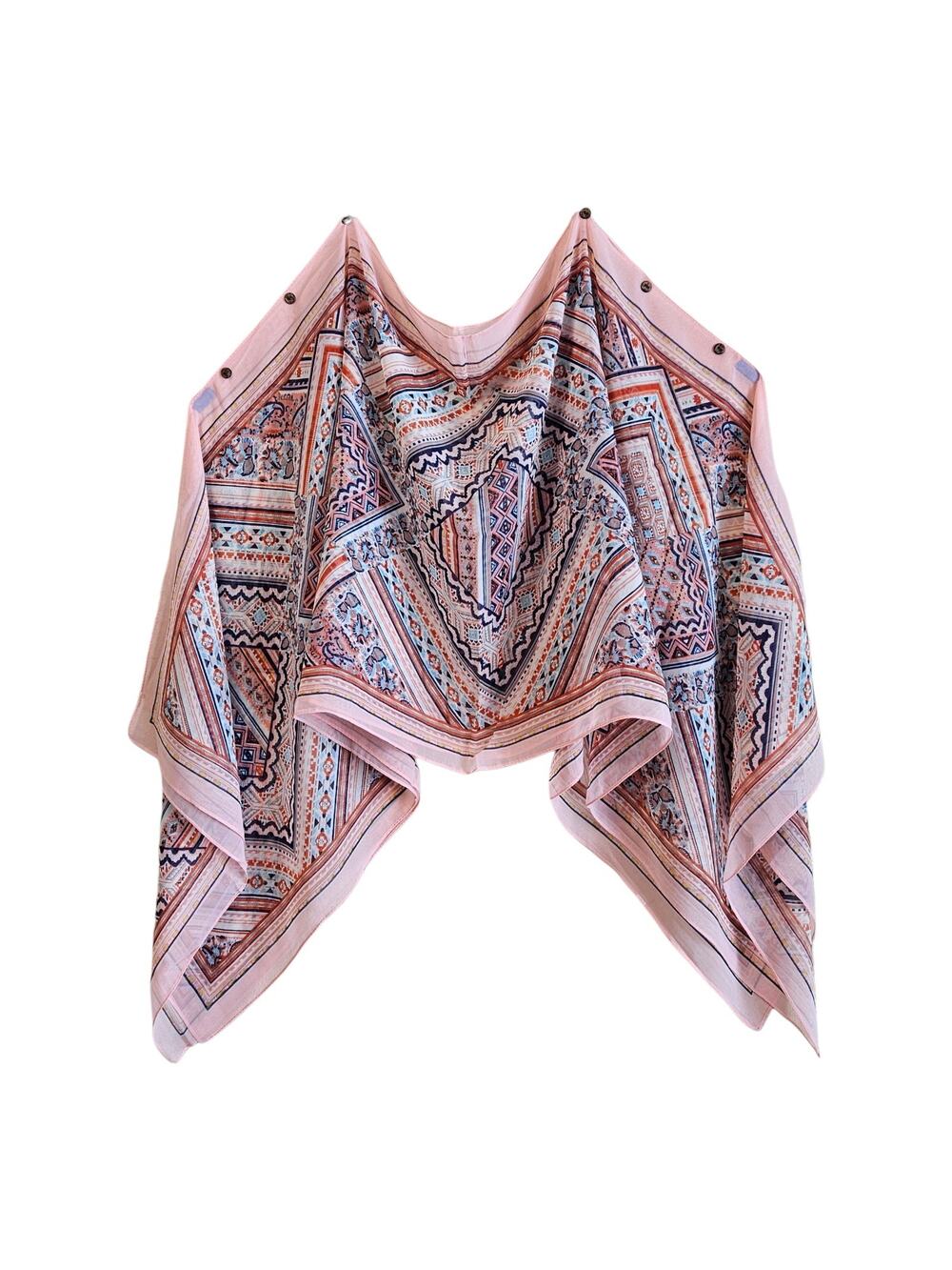 CROSSTREE LANE Women One Size Poncho Scarf Top Bohemian Sheer Buttons $108 NEW